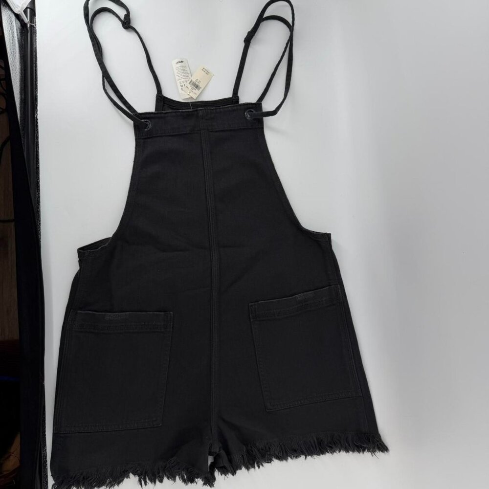 NWT Aerie Charcoal Denim Overalls Shorts Adjustable Size XS